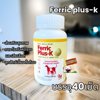 Ferric Plus-k เฟอริก พลัสexp.07/2024 (กระปุก 40 เม็ด) บำรุงเลือด แม่พันธุ์ บำรุงสัตว์ท้อง ให้นมลูก สุนัข-แมว