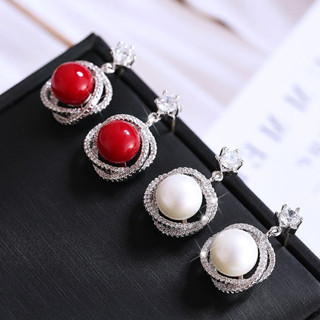พร้อมส่ง★ต่างหู แฟชั่น เงินแท้ S925 สไตล์เกาหลี ต่างหูตุ้งติ้ง แต่งมุข หรูหรา