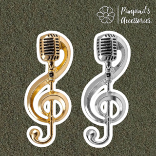 🇹🇭 พร้อมส่ง : เข็มกลัดเซ็ทไมโครโฟนคีย์โน๊ตเพลง | Keynote Microphone Enamel Brooch Pin Set.