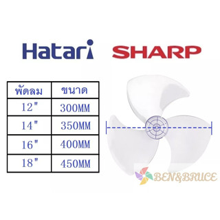 ใบพัดลม Hatari ฮาตาริ Sharp ชาร์ป ขนาด 12 14 16 18 นิ้ว ใส่ได้หลายยี่ห้อ/ ใบพัด Hatari #อะไหล่พัดลม