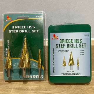 Wynns ดอกสว่านเจดีย์ แบบเกลียว ดอกสเตป ดอกเจดีย์ Step drill 3ตัว/ชุด รหัส WM788 , WM789