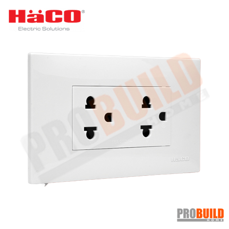 เต้ารับ 3 ขาคู่ พร้อมแผงหน้ากาก HACO IC-E20