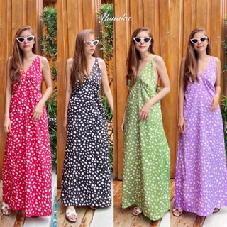 Yunaka เดรสยาว แม็กซี่เดรส Lily dress อก 40 เอว 42 เดรสลายดอก ทะเล เดซี่ เว้าหลัง เปิดหลัง