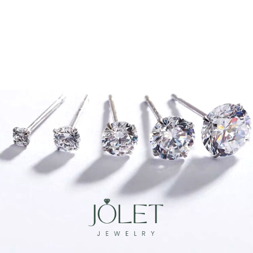jolet ต่างหูเงินแท้92.5% เกรดวัสดุเตรืองมือแพทย์ ต่างหูเพชรสวิส จับเพชรCZ 2,3,4,5,6,7 มิล แข็งแรง