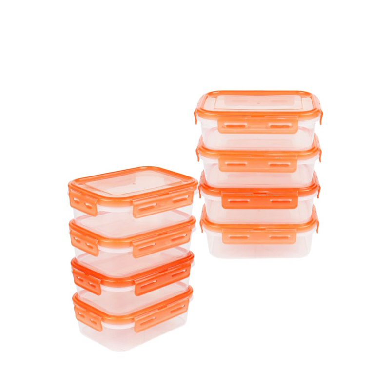 CUIZIMATE ชุดกล่องอาหาร พร้อมฝา 8ใบสีส้ม แข็งแรง