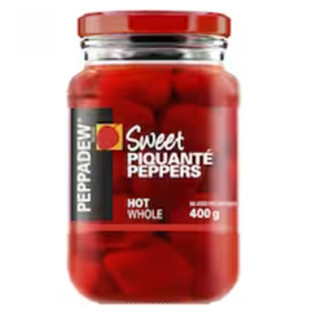 Peppadew Sweet Piquante Peppers Hot Whole 400g.เปปปาดิวพริกหวานในน้ำปรุงรสเผ็ด 400กรัม อาหาร วัตถุดิบ ผักกระป๋อง