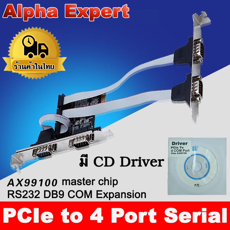 การ์ด PCIe to DB9 RS232  4 Ports Serial Add on Card Multi RS232 DB9 COM Expansion Riser Adapter Conv