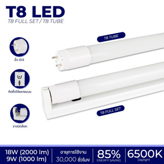 T8 LED  หลอดยาวLED  แสงสีขาว 9W 1000lm /18W 2000lm ขั้ว G13 ( T8 FULL / T8 TUBE )ยาว 61.5 / 122ซม