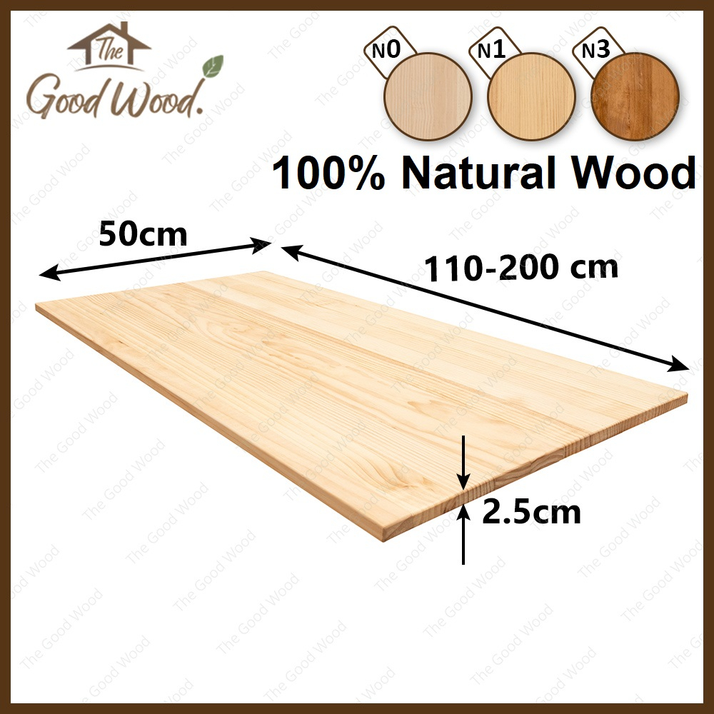 (จัดส่ง 1-2 วัน) หน้าโต๊ะ แผ่นไม้สน หนา 25 mm. กว้าง 50 cm. x ยาว 110-200 cm.  AB ต่อลายเส้นตรง  งานตกแต่ง ไม้สนนอก