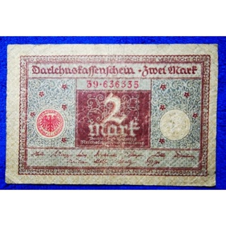 แบงก์​สะสม​ เยอรมัน​ Germany, 2​ Mark, (ยุค​ Weimar Republic), B264T, ใช้แล้ว