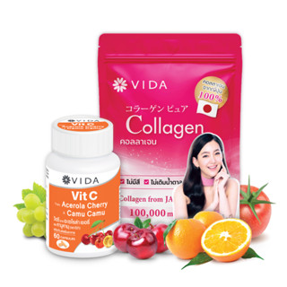 [Health &amp; Beauty Set] Vida Collagen Pure 100g. 1 Sac. x Vida Vit C 60 Capsules 1 Jar.