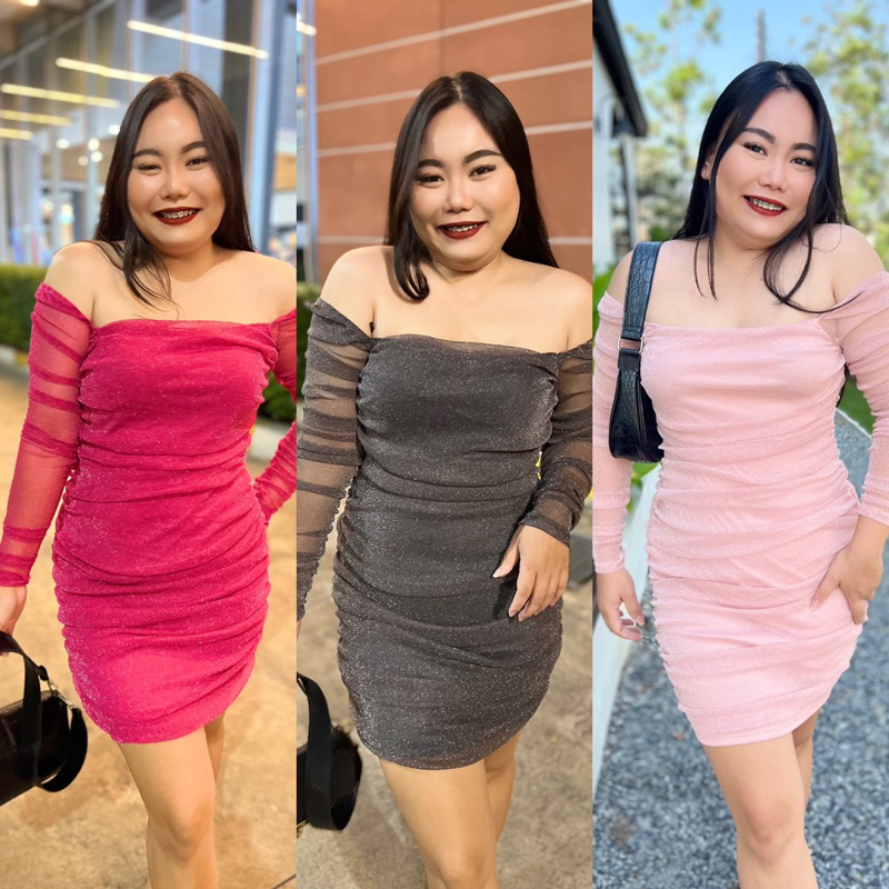 เดรสสาวอวบ มีสีใหม่ เดรสกลิตเตอร์เล่นแสง Glitter dress