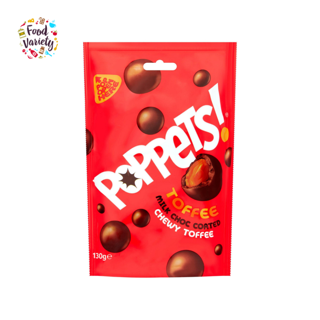 Poppets Toffee Milk Chocolate Coated Chewy Toffee 130g