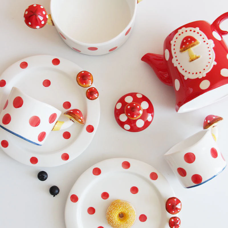 พร้อมส่งจากไทย💖Mushroom Tea Set เซ็ตกาน้ำชา แก้วน้ำ จานชามลายจุด รูปเห็ด เซ็ตชงชา ชงมัทฉะน่ารักๆ เซรามิก thumbnail 7