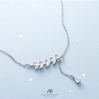 MeeningBrand❀สร้อยคอเงิน MINIMAL LEAF DIAMOND [02-0009]