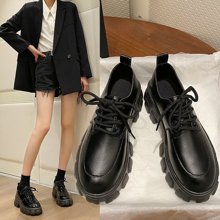 พร้อมส่ง รองเท้าผู้หญิง สไตล์อังกฤษ รองเท้าหนัง สไตล์เกาหลี พื้นหนา ผูกเชือก สไตล์มหาลัย