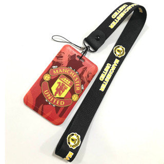 MAN U ที่ใส่บัตร ซองใส่บัตร ที่ใส่บัตร พร้อมสายคล้องคอ(2.5cm) ลาย แมน ยูไนเต็ด แดง สายดำ สำหรับบัตร 5.5x8.5cm  MANOPNEST