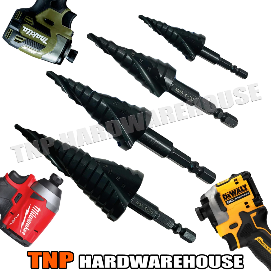 ดอกเจดีย์ ดอกสว่านเหล็กทรงกรวย ก้านHEX STEP DRILL TNP เจาะขยาย คว้านรู ดอกใหญ่ ขนาด 4-16/4-20/4-25/4-35