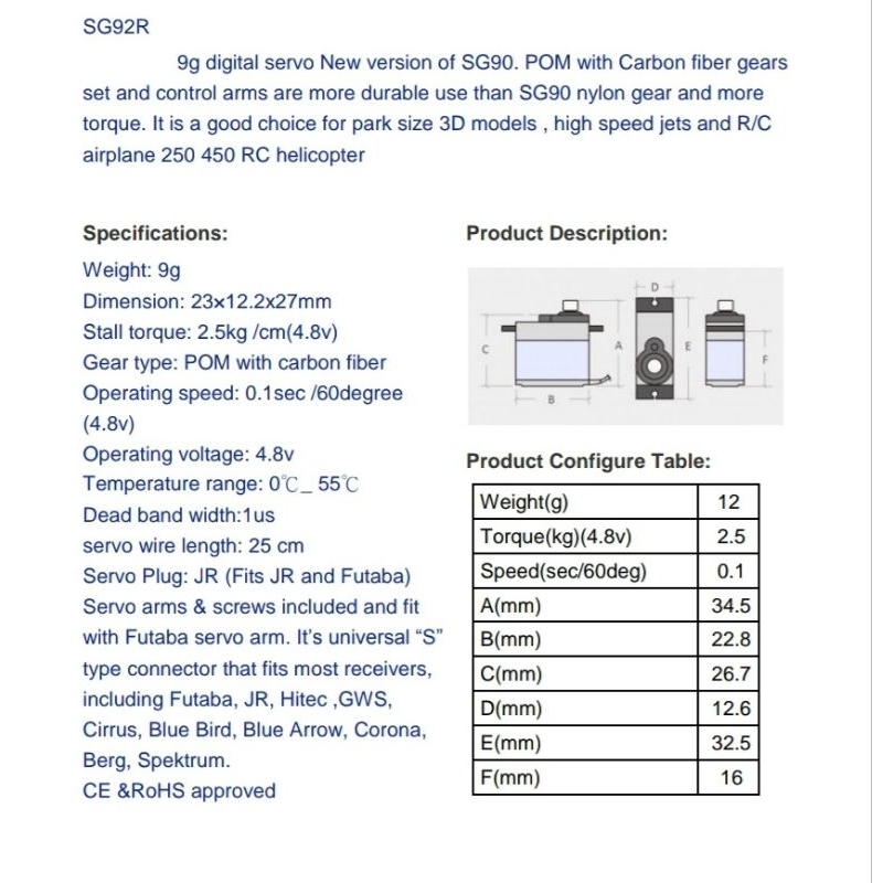 ดิจิตัลเซอโว Tower Pro SG92R   เฟืองดำ 0-180 องศา รื่นๆนุ่มๆ ราคาประหยัด - รูปที่ 5