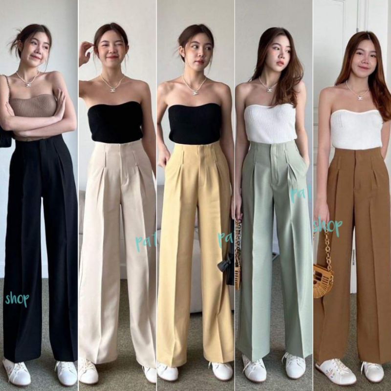 Topstar กางเกงเอวสูงขากระบอกใหญ่ ผ้าทอปสตาร์เนื้อผ้ายืดนิดๆ มีลายตารางสี่เหลี่ยมเล็กๆในตัว มีให้เลือก5สี/4ไซส์