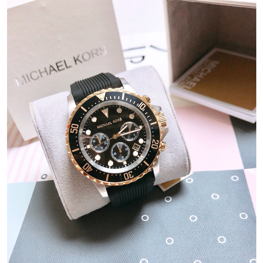 MICHAEL KORSEverest Chronograph Black Dial Black Silicone Men's  MK8366 MK8365 -45mm