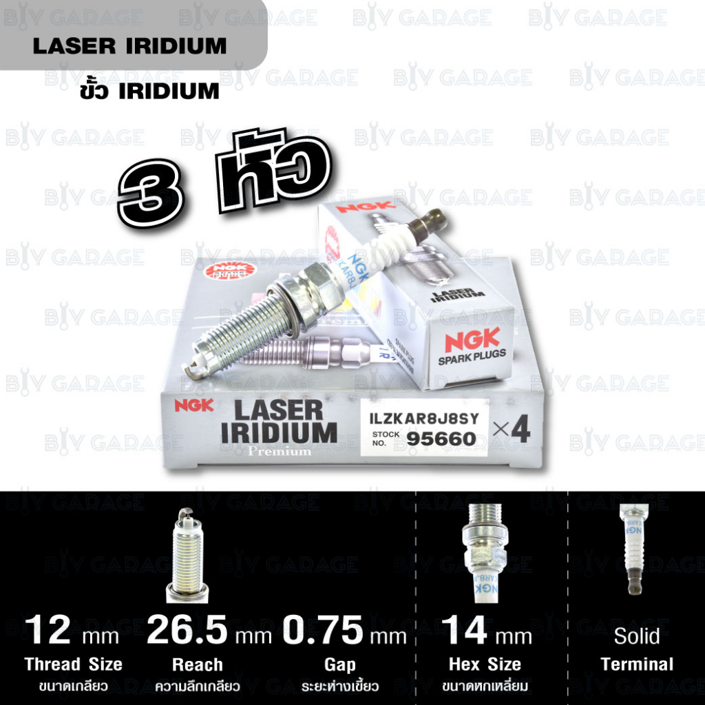 NGK หัวเทียน LASER IRIDIUM ILZKAR8J8SY 3 หัว ใช้สำหรับ Honda City 1.0 - Made in Japan