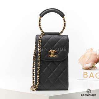 CHANEL PHONE WITH HANDLE 4_ BLACK CAVIAR GHW