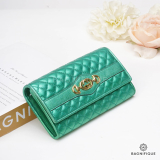 GUCCI SARAH WALLET LONG METALLIC GREEN CALF GHW