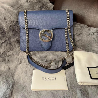 พร้อมส่ง มี 2 สี น้ำเงิน ดำ  New Gucci Interlock small อปก ถุงผ้า การ์ดต่างๆ