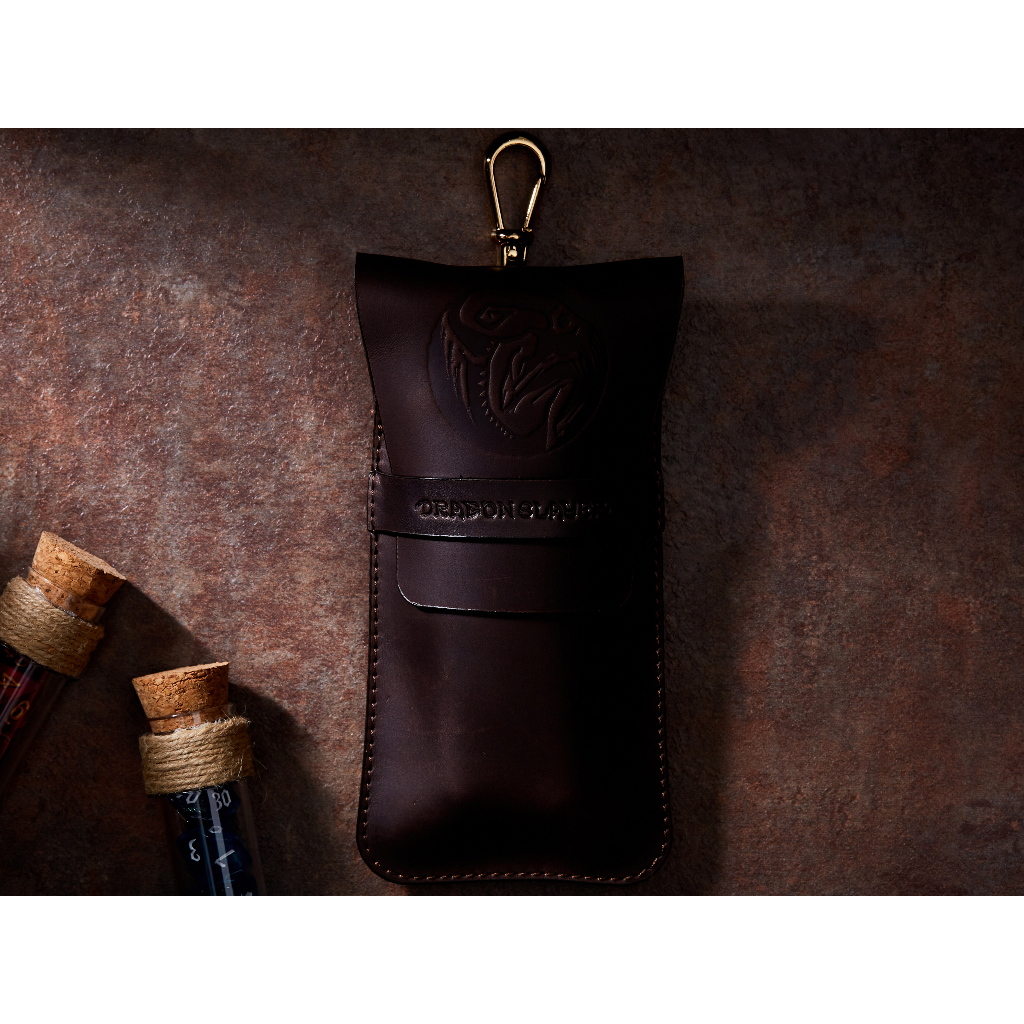 Cthulhu RPG Double Potion Bag | Large Dice Bag | Brown Leather Bag With Dice Potion Flask Set | Dice