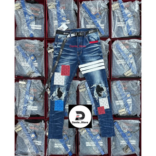 🔥Holdem แท้100%🔥 holdem Multicolor H8 Casino Monogram Patch Washed denim jeans