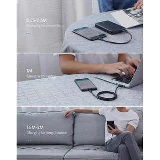 UGREEN รุ่น US289 สายชาร์จ 2A Micro USB to USB 2.0 Charger Cable data speed 480Mbps 0.25-3M (ABS, สีดำและสีขาว)