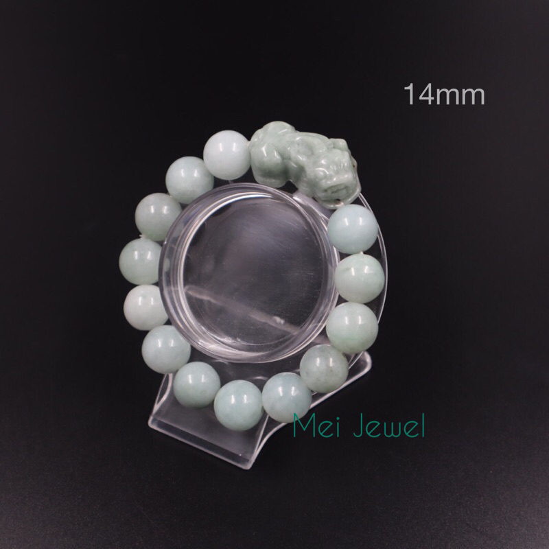 Jadeite Jade สร้อยข้อมือหยกเจไดต์ร้อยปี่เซียะหยกเจไดต์ 14mm หยกพม่าแท้100%