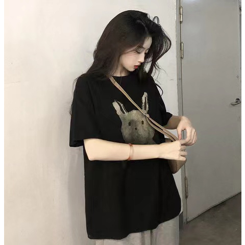 เสื้อยืด คอกลมแขนสั้น ลายกระต่าย ผ้าดี สไตส์เกาหลี