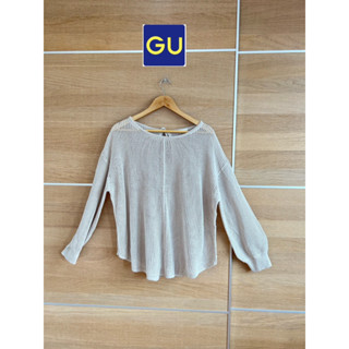 GU x ผ้าถัก สีเบจสวย size L ผูกโบว์หลัง น่ารักมาก อก 48 ยาว 24 • Code : bc18(2)