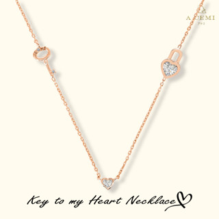 A.CEMI Key to my Heart Necklace สร้อยคอเงินแท้ ชุบทอง 18K โรสโกลว์ ของขวัญแฟน