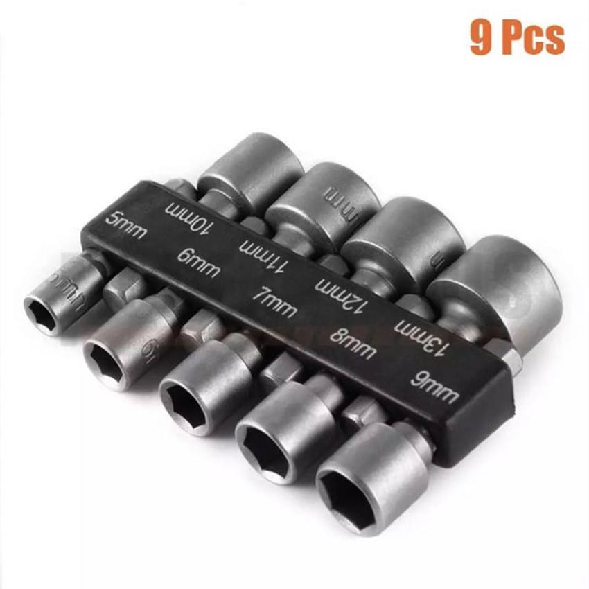 ชุดลูกบล็อกสวมเร็ว ขันสกรูใช้กับ สว่านไฟฟ้า เครื่องขัน 9 ชิ้น ขนาด 5-13 mm