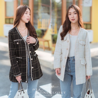 Blazer เสื้อคลุมตัวยาว ผ้าทวีต แต่งกระดุมมุก 💕 Minicloset