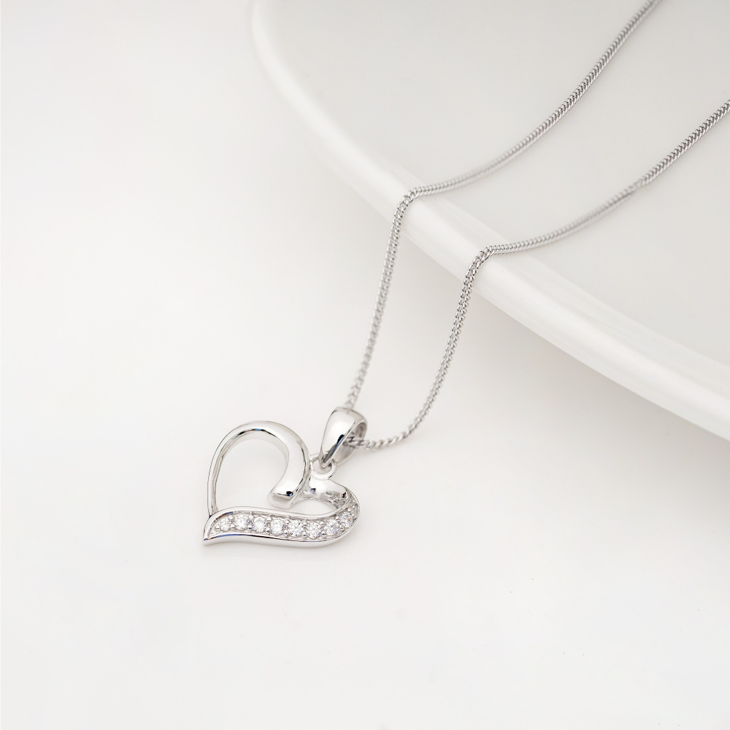 AR-Kang Collection/ AKN611 สร้อยคอเงินแท้ ชุบทองคำขาว ประดับ White Cz  (เงินแท้92.5%)