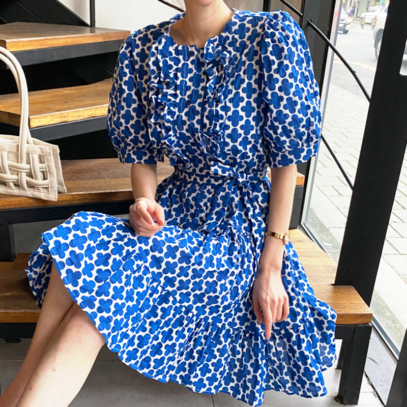 Maia dress เดรสสั้นแขนสั้น สีน้ำเงิน สไตล์เกาหลี TS1430