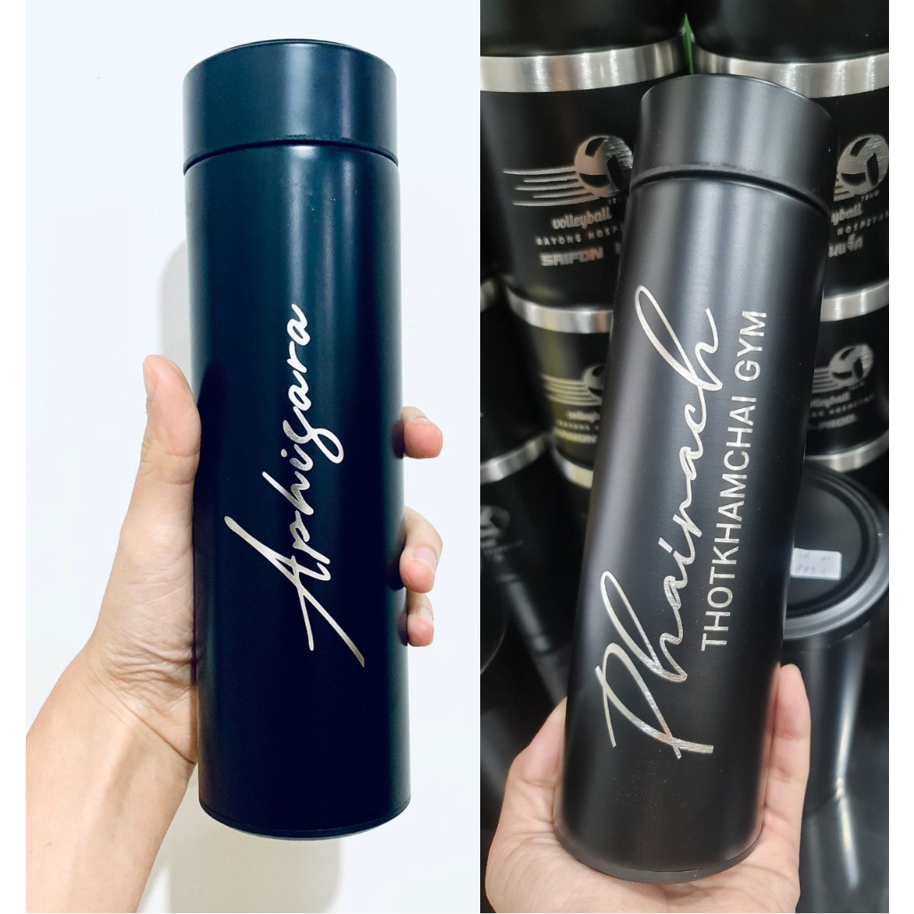 [เลเซอร์2ด้าน หน้า+หลัง ] กระบอกเก็บอุณหภูมิ 500ml ฝาดิจิตอลวัดอุณหภูมิได้
