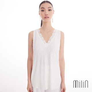 [MILIN] Basha Top Lace trim V neckline allover sequin sleeveless top เสื้อแขนกุดตัวยาวผ้าเลื่อมผ่าข้างแต่งขอบคอวี