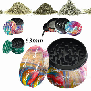 Grinder โลหะผสมสังกะสี cookies 63 มม. 4 ชั้นเครื่องบดสมุนไพร พร้อมแผ่นกรองแบบตาข่าย