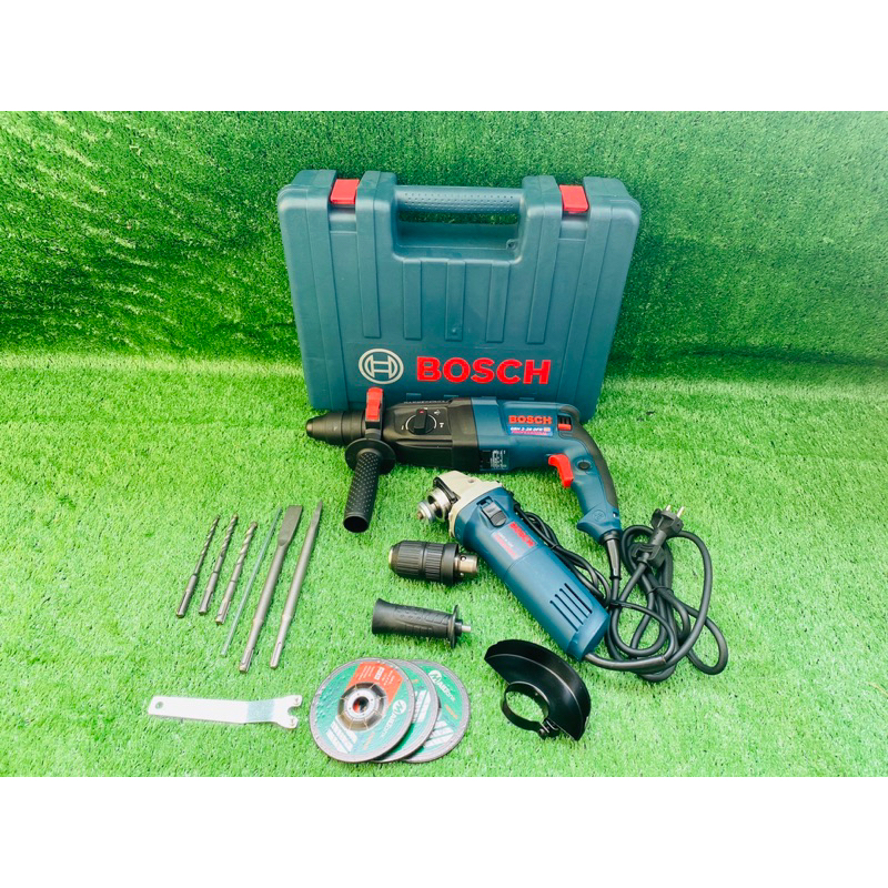 สว่านโรตารี่ 2-26 mm 3 ระบบ รุ่น GBH2-26DFR 2200W พร้อมดอก + หินเจีย 4นิ้ว รุ่น GWS 6-100 กำลังไฟ 670W และอุปกรณ์
