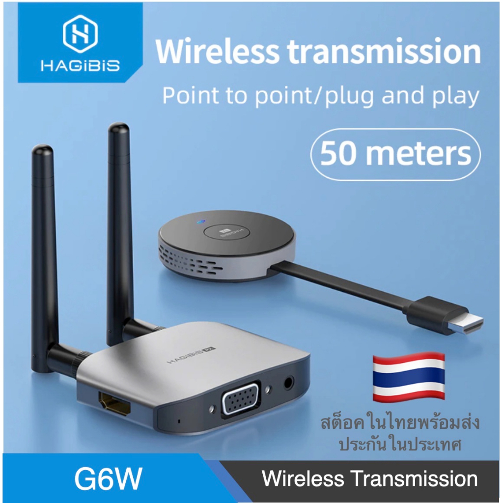 ส่งจาก กทม Hagibis G6W ไร้สาย HDMI Video Transmitter & Receiver Extender Dongle สำหรับ Conference Pr