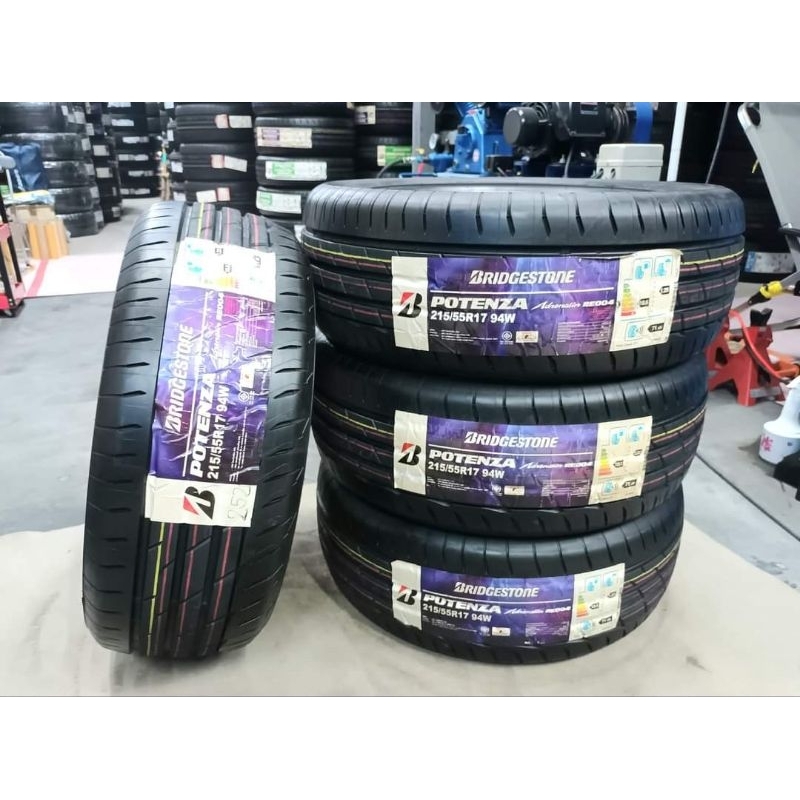 ยางใหม่ค้างปี 215/55R17 Bridgestone Potenza RE004 ผลิตปี 2020 ประกันบวม 2 ปี จัดส่งฟรีมีเก็บปลายทาง