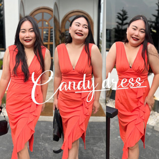 เดรสสาวอวบ เดรสคอวีระบายหน้า🍬Candy dress🍬