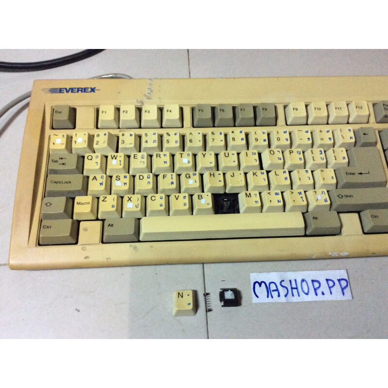 คีย์บร์อดโบราณมือสอง/keybord EVEREX PS2/Made USA/EVEREX Mechanical Keybord/ปุมทีกดหรือพิมพ์ไม่ติด 12