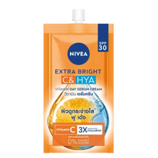 (6ซอง/กล่อง) Nivea Extra Bright C&amp;HYA Vitamin Serum Cream SPF30 วิตามินเซรั่มครีม