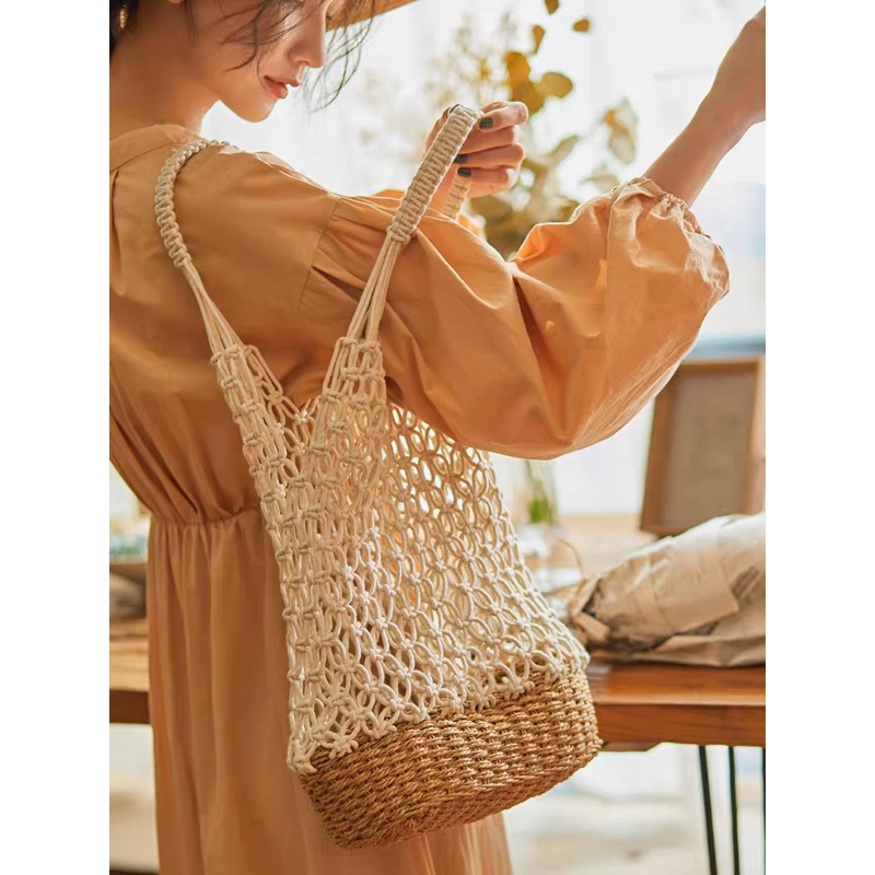 🌻[พร้อมส่ง] HO กระเป๋าเชือกถักก้นเชือกสาน กระเป๋าสะพายข้าง กระเป๋าสาน ทรงน่ารักรับซัมเมอร์